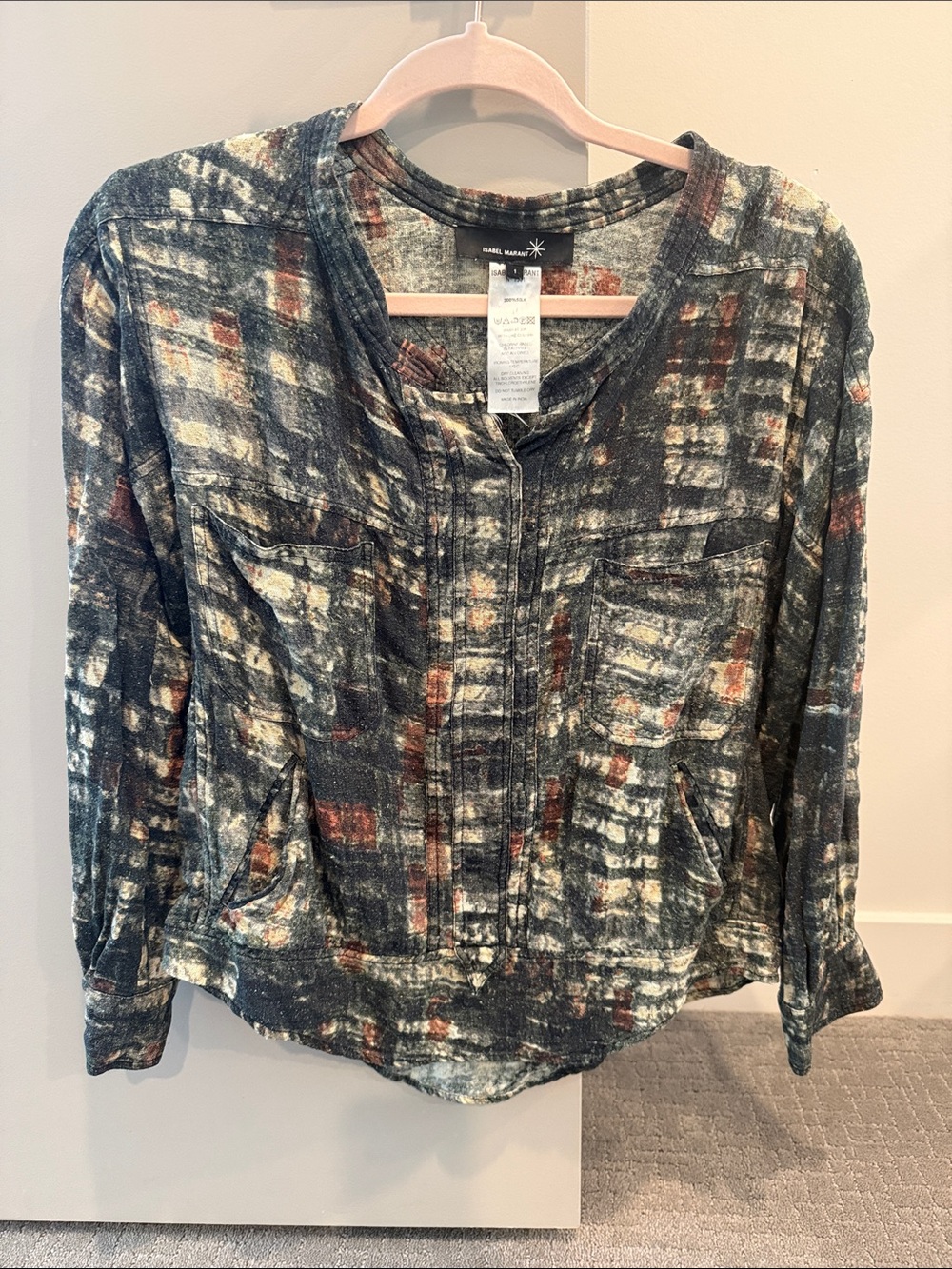 Isabel Marant Vintage Multicolor Abstract Print Button-Up Blouse